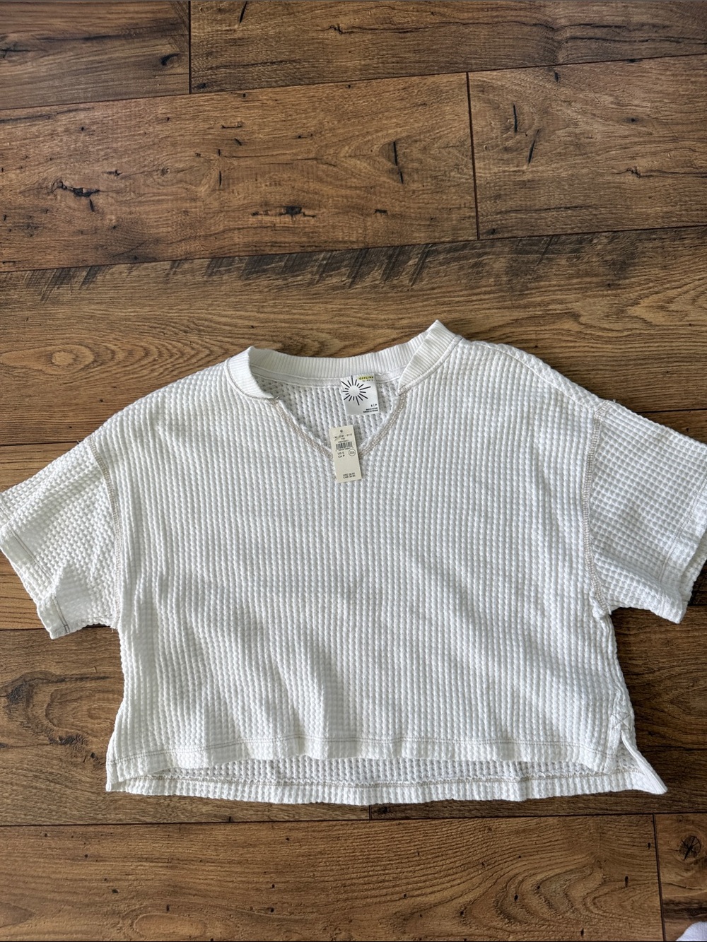 NWT aerie OFFLINE White Waffle Knit Short Sleeve Top